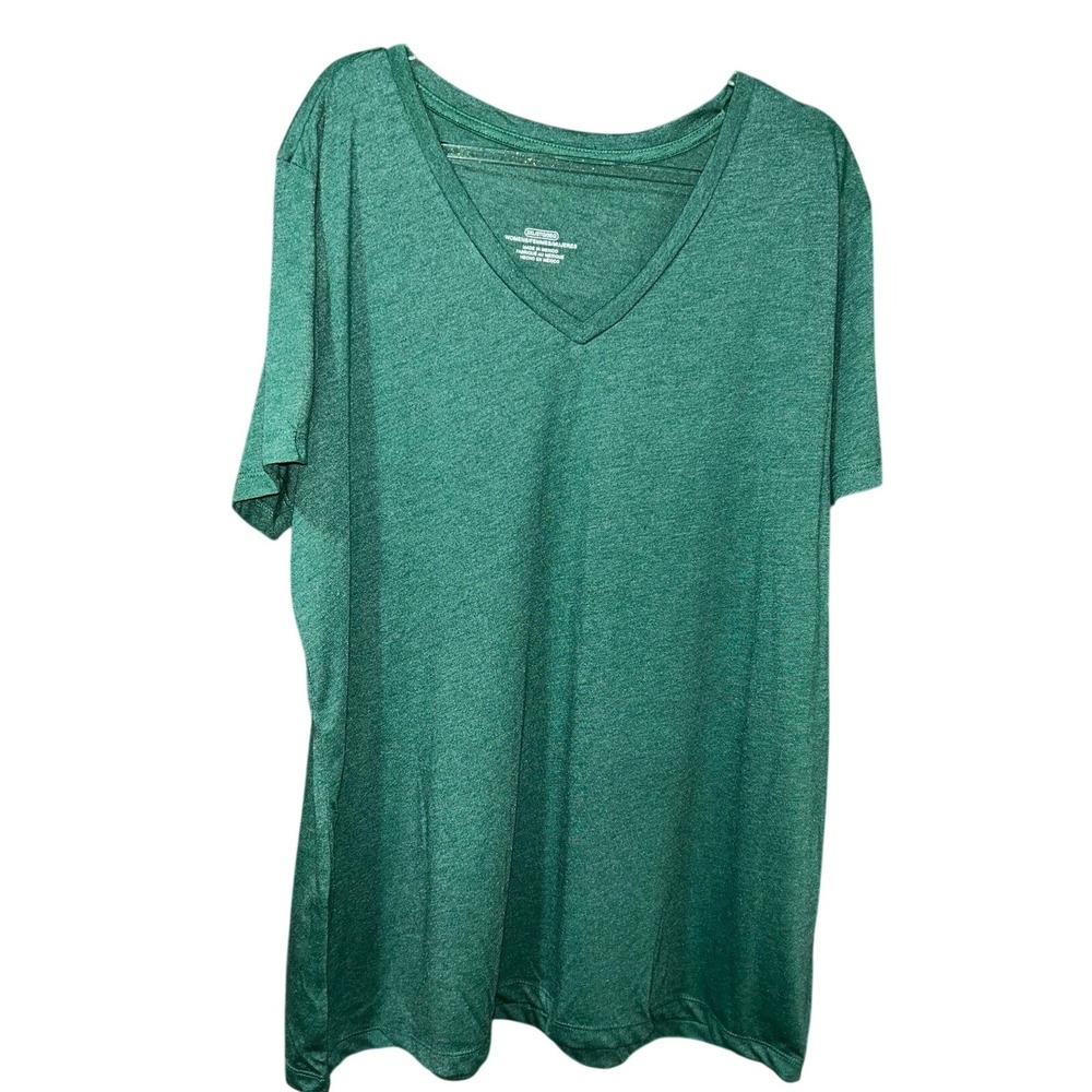 George Womens V-Neck T-Shirt 2XL‎ Green Heathered Short Sleeve Plus Size Tee
